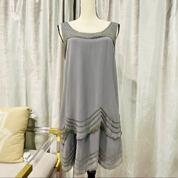 JOIE Silver Beaded Knee Length Dress 1920s NWT - Picture 1 of 7